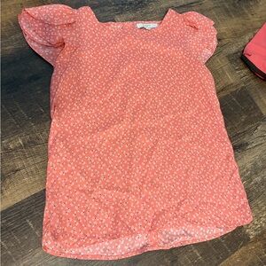 LOFT Coral Pink Floral Flutter-Sleeve Top